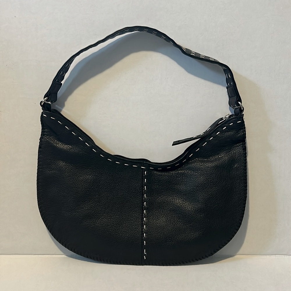 Leather Crescent Black Shoulder Bag